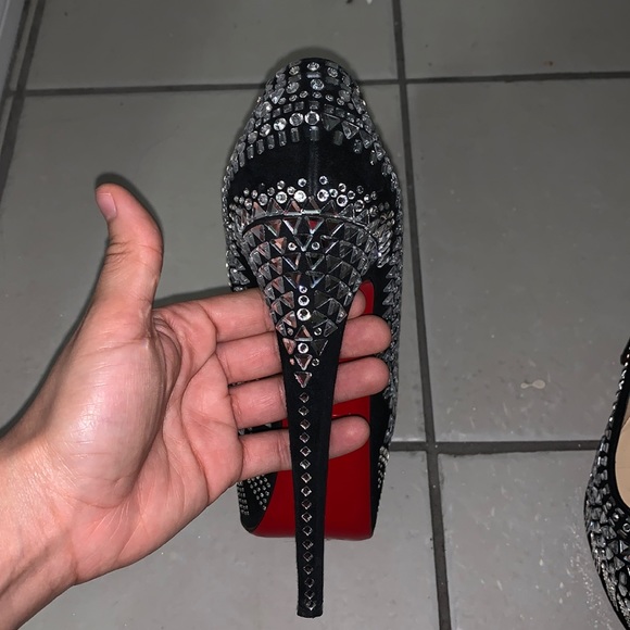 Christian Louboutin Black Suede Decora Strass Heel - Picture 5 of 7